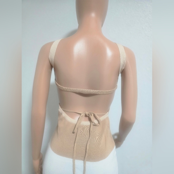 Tan and White Tie Front Pencil Skirt - Picture 3 of 8